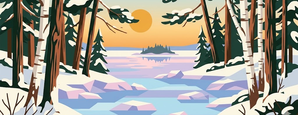 Frozen lake landscape in winter